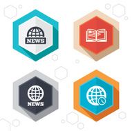 News icons World globe symbols Book sign N2