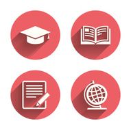 Pencil and open book signs Graduation cap icon N18