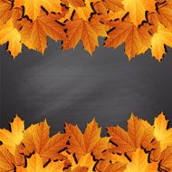 Frame of autumn leaves on black chalkboard