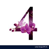 Alphabet number four with flower Vector illustration