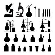 chemical glassware icons set