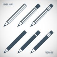 set icons various pencils in the style flat design isolated