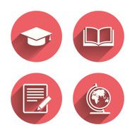Pencil and open book signs Graduation cap icon N19