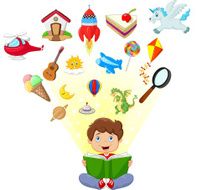 Little boy cartoon reading book education concept N2