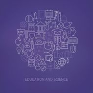 Thin Line Education Science School Icons Set Circle Shaped Conce