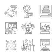 Distance education thin line vector icons