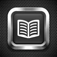 Open Book on Black Square Button