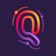 Q letter one line with atoms orbits colorful logo
