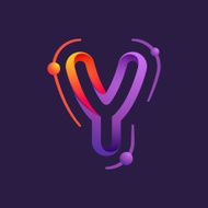 Y letter one line with atoms orbits colorful logo