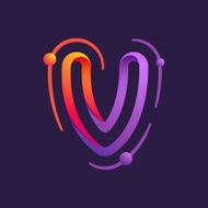 V letter one line with atoms orbits colorful logo