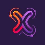 X letter one line with atoms orbits colorful logo