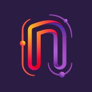 N letter one line with atoms orbits colorful logo