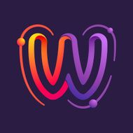 W letter one line with atoms orbits colorful logo