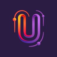 U letter one line with atoms orbits colorful logo
