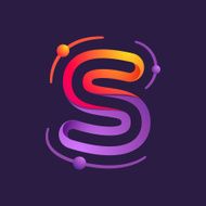 S letter one line with atoms orbits colorful logo
