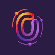 O letter one line with atoms orbits colorful logo