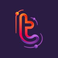 T letter one line with atoms orbits colorful logo