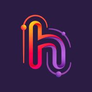 H letter one line with atoms orbits colorful logo