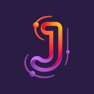 J letter one line with atoms orbits colorful logo