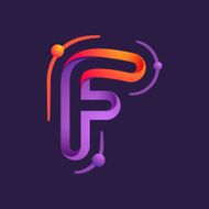 F letter one line with atoms orbits colorful logo