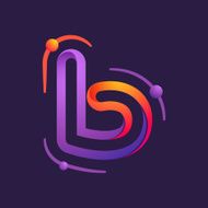 B letter one line with atoms orbits colorful logo