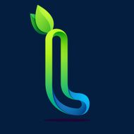 I letter with green leaves and water waves