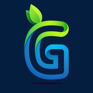 G letter with green leaves and water waves