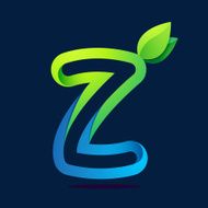 Z letter with green leaves and water waves