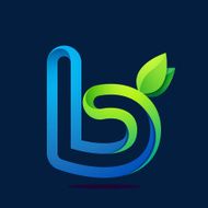 B letter with green leaves and water waves