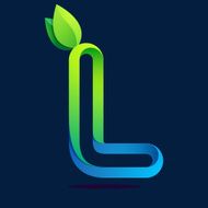 L letter with green leaves and water waves