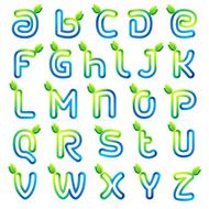 Eco letters set with green leaves and water waves N2