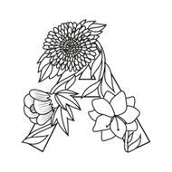 Cute letter A Monogram A with flowers coloring book page N2