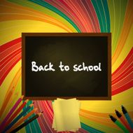 Back to school colorful background with blackboard pencils and text