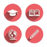 Pencil and open book signs Graduation cap icon N21