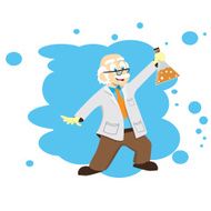Cartoon scientist doctor professor with a flask Vector illustration Science