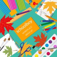 Education graphic template Schoolboy workplace mock up N7