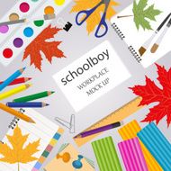 Education graphic template Schoolboy workplace mock up N8