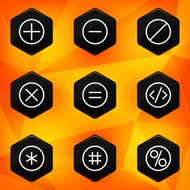 Symbol Hexagonal icons set on abstract orange background
