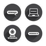 Webinar icons Web camera and notebook pc signs N6