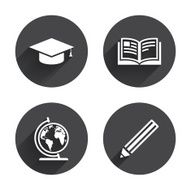 Pencil and open book signs Graduation cap icon N22