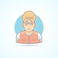 Teacher nerd bookworm icon Avatar and person illustration Flat colored