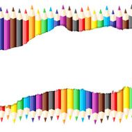 Paper sheet with ragged edge on background of colored pencils N2