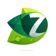 Z letter with green leaves and dew drops