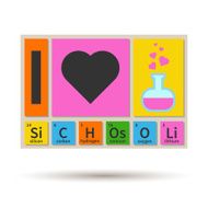 I Love School chemistry theme banner with periodic table elements