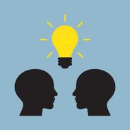 bright light bulb on top of human heads