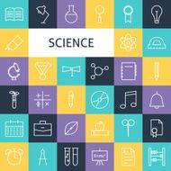 Vector Flat Line Art Modern Science Education and School Icons