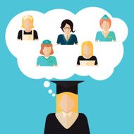 Education choice illustration with girl deciding future profession