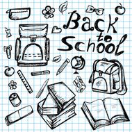 Hand drawn school elements on lined sketchbook