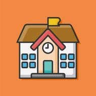 school building color line icon N2