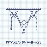 Loaded Movable Pulleys and rope physics drawing paper sheet background